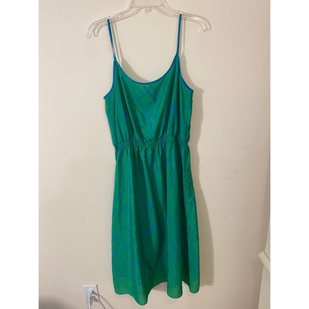 Tropical Resortcore LOFT Green Blue Palm Leaf Maxi Dress Size L